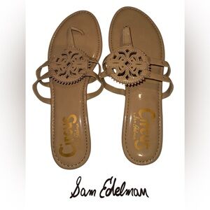 Women’s- Sz 11- NWOT- Sam Edelman Tan Laser-Cut Leather Slide Sandals